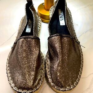 COPY - Zara Metalic Espadrille slip on Metallic Flats Shoes Esparto Espadrilles